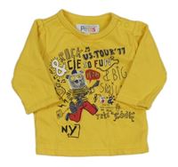 Žltá mikina s medvedíkom a nápismi Petits
