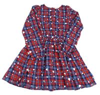 Červeno-tmavomodro-modré kockované šaty s bielými srdiečkami Zab Kids