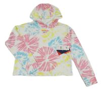 Nové - bílo-růžovo-azurovo-citronová batikovaná mikina s kapucí Reebok