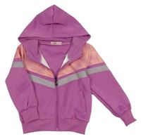 Růžovofialovo-broskvová propínací sportovní mikina se vzorem a kapucí 