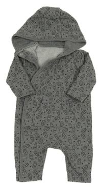 Sivá melírovaná tepláková kombinéza s mléky a kapsou akapucí PRIMARK