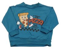 Petrolejová oversize mikina s pizzou a nápismi PL: Kids