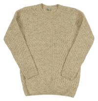 Smetanovo-šedý melírovaný vzorovaný vlněný svetr Tu