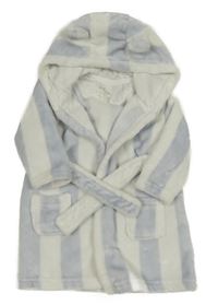 Modro-bílý pruhovaný plyšový župan s kapucí s oušky Tu