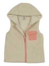 Smotanová huňatá podšitá vesta s vreckom a kapucňou PEP&CO