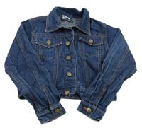 Tmavomodrá rifľová crop bunda s golierikom SENSINO