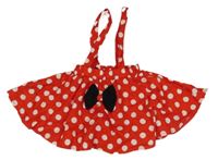 Červeno-biela bodkovaná á sukňa s mašlou a trakami