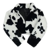 Bílo-černé kožešinové podšité bolérko s golierikom SHEIN