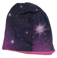 Tmavomodro/růžová čepice s hvězdičkami