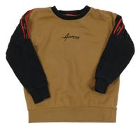 Hnedo-čierna mikina s nápismi a pruhom Next