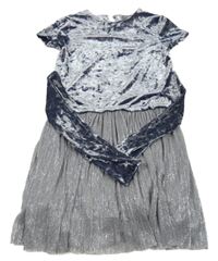 Modrošedo-stříbrno/šedé sametovo/plisované šaty se zavazováním Next