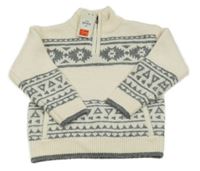 Nové - smetanovo-šedý svetr se vzorem PRIMARK