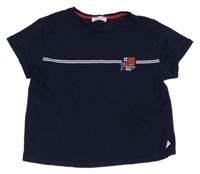 Tmavomodré crop tričko s vlajkou a pruhy New Look