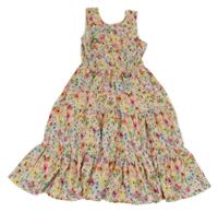 Smotanové plisované dlhé šaty s kvietkami Next