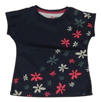 Tmavomodré športové jezdecké tričko s kvetmi black FOREST