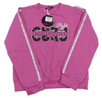 Nové - tmavoružová crop mikina s logom a striebornymi pruhmi GURU