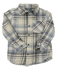 Smetanovo-modrošedo-čierna kockovaná košeľa PRIMARK