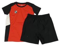 2Set - Červeno-černo-bílé funkční sportovní tričko s erbem crivit + černé kraťasy crane
