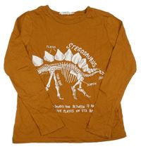 Hnědé triko s kostrou dinosaura H&M