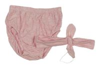 Nové - 2Set - Světlerůžové melírované kalhotky na plenky + zavazovací čelenka Babybol