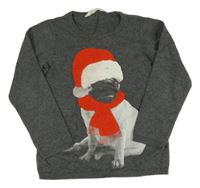 Tmavosivý melírovaný sveter s psíkom s vánočním motívom H&M