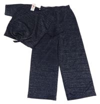 Nové - 2Set - Tmavomodro-strieborné melírované slávnostné crop tričko s uzlem + nohavice George