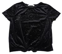 Černé třpytivé sametové crop tričko s hvězdičkami a uzlem H&M