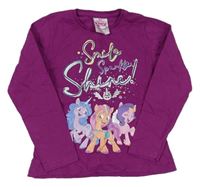 Fialové tričko s nápismi a koníky - My Little Ponny