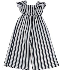Bílo-černo-růžový pruhovaný culottes overal New Look