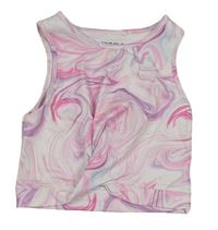 Bílo-růžovo-lila vzorovaný športový crop top Next