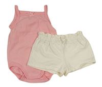 2set - Ružové body + smotanové teplákové kraťasy zn. H&M
