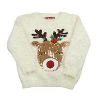 Smotanový chlpatý sveter so sobem z flitrů Primark