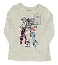 Nové - Bílé triko s dívkami s překlápěcími flitry Tu