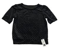 Nové - Čierne bodkovaná é trblietavé zamatové tričko Dunnes