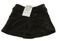 Nové - Tmavohnědá manšestrová sukně s výšivkami květů H&M