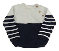 Bielo-tmavomodrý sveter s pruhy na rukávech Nutmeg