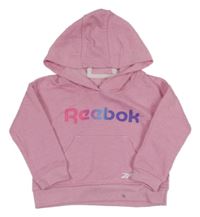 Růžová melírovaná mikina s nápisem a kapucí Reebok