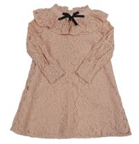 Růžové krajkové šaty s volánem a mašlí River Island