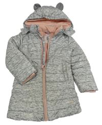 Šedá melírovaná šusťáková zimní parka s kapucí s oušky Dopodopo