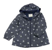 Tmavomodrá bodkovaná á šušťáková jarná bunda s kvetinami a kapucňou Primark