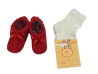 Nové - 2x ponožky - červené s mašlí + bílé s perforovaným vzorom