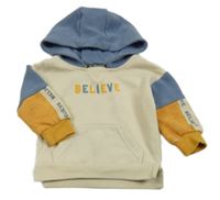 Béžovo-modro-okrová mikina s kapucňou a nápisom Primark