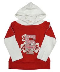 Červeno-bílé mikinotriko s číslom a kapucňou