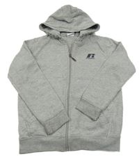 Sivá melírovaná prepínaci mikina s nápisom a kapucňou Russell