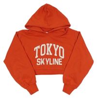 Červená crop mikina s nápisom a kapucňou Zara