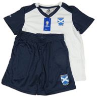 Nové - 2set - Bílo-tmavomodré fotbalové tričko - Scotland + kraťasy