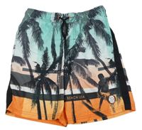 Tyrkysovo-oranžové plážové kraťasy s palmami C&A