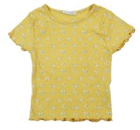Žluté květované žebrované tričko Primark