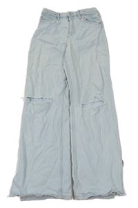 Svetlomodré široké high waist rifle s vyšúchaním H&M