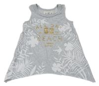 Sivý melírovaný ľanový top s listami a nápisom H&M